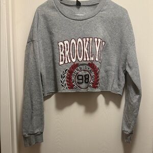 SHEIN Gray Brooklyn Graphic Cropped Sweater